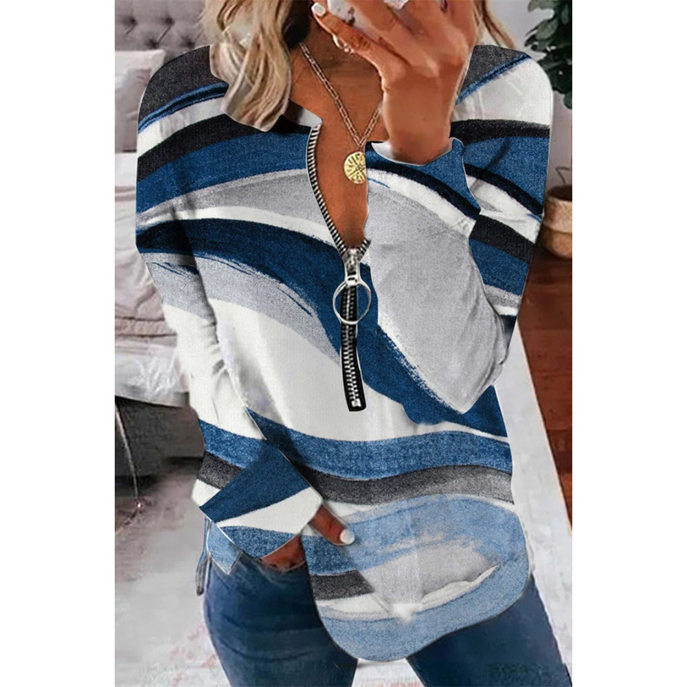V-Neck Vintage Geometric Print Long Sleeve Casual Sweatshirt