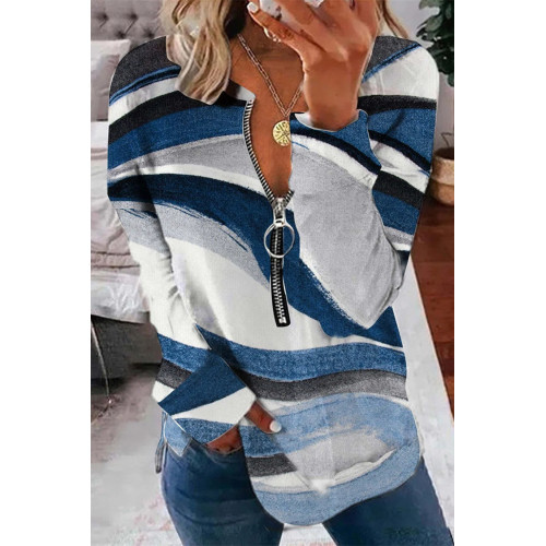 V-Neck Vintage Geometric Print Long Sleeve Casual Sweatshirt