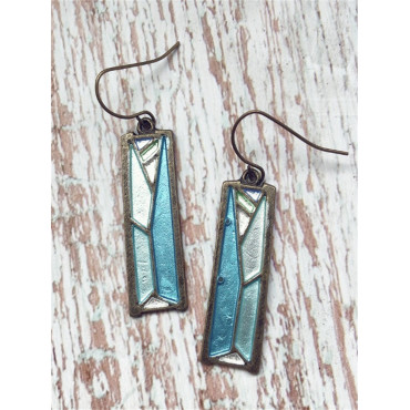 Vintage Colorblock Carved Rectangle Earrings