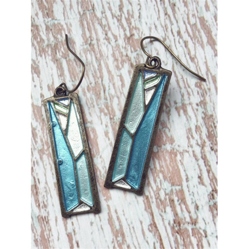 Vintage Colorblock Carved Rectangle Earrings