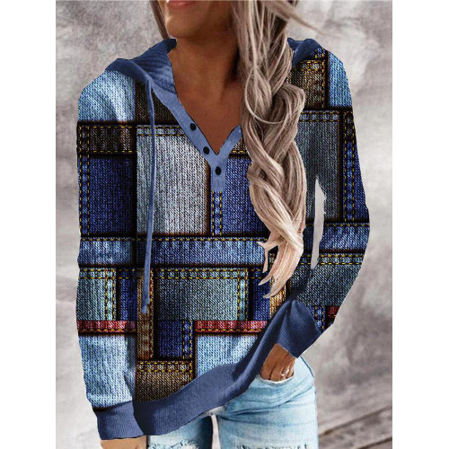 Vintage Geometric Long Sleeve Hoodie