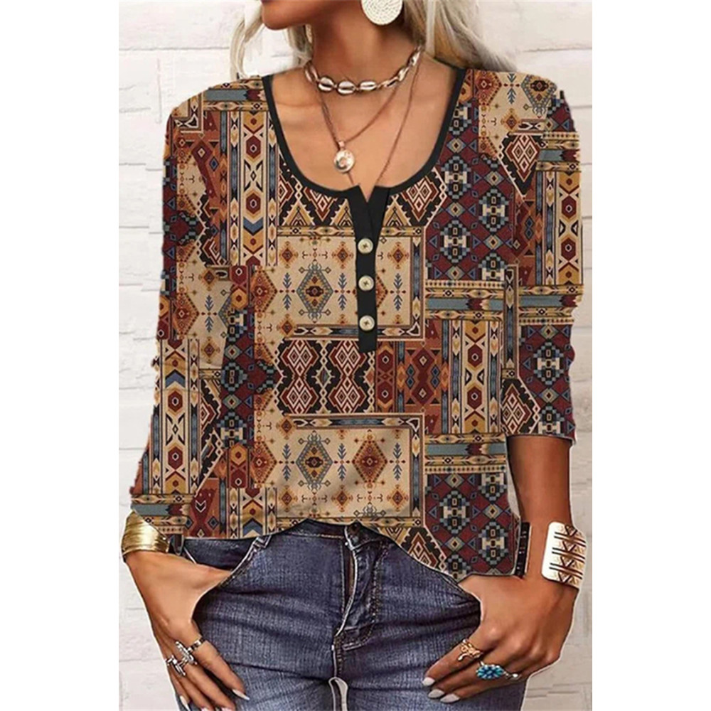 Vintage Geometric Print Casual T-Shirt