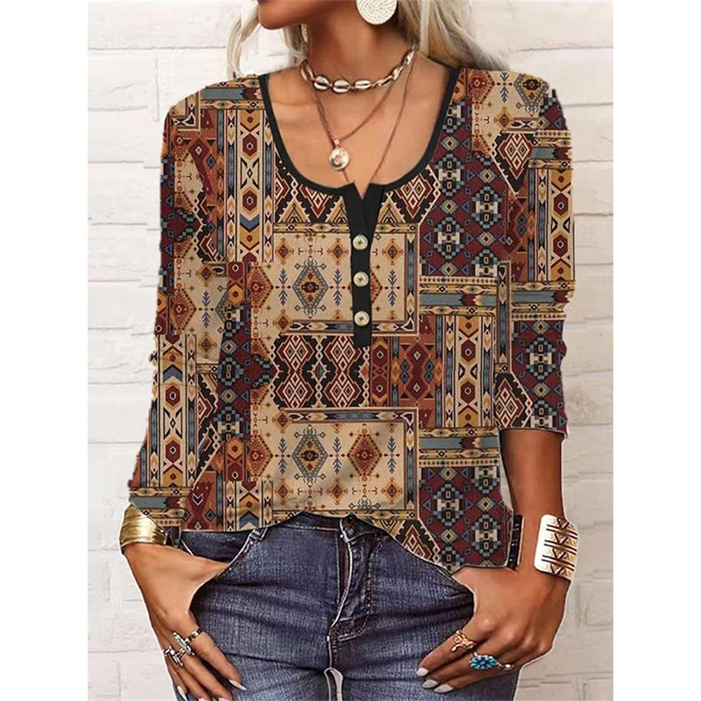 Vintage Geometric Print Casual T-Shirt