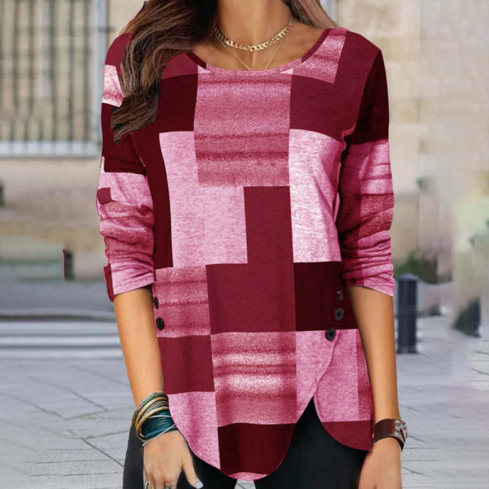 Vintage Geometric Print Long Sleeve Casual T-Shirt
