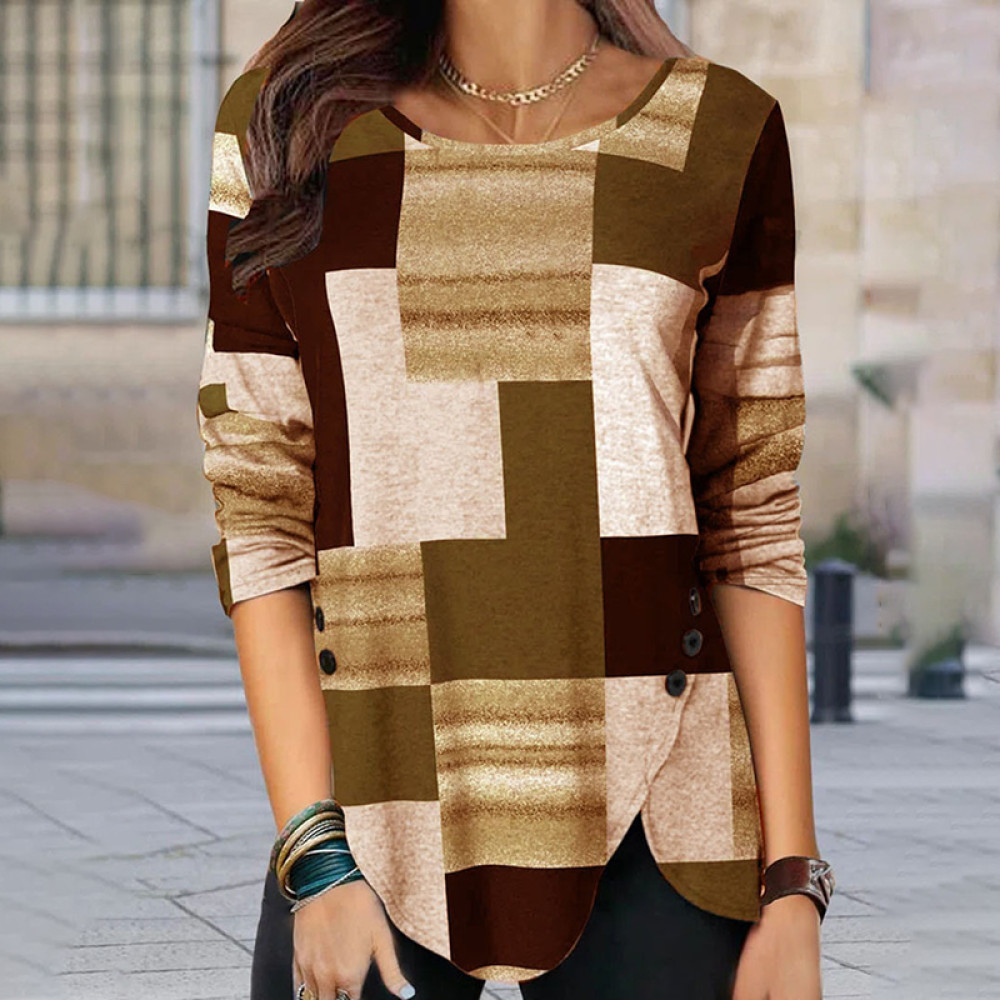 Vintage Geometric Print Long Sleeve Casual T-Shirt