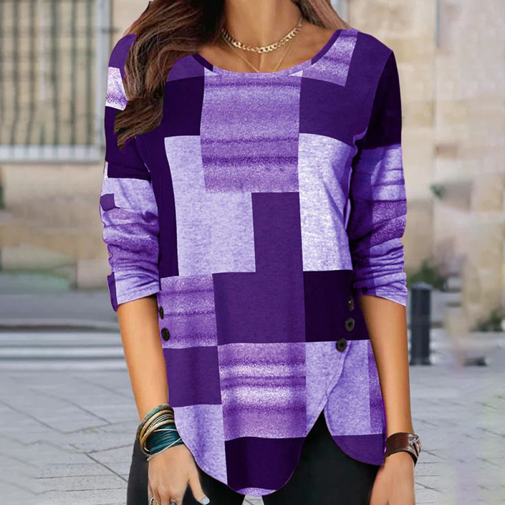 Vintage Geometric Print Long Sleeve Casual T-Shirt