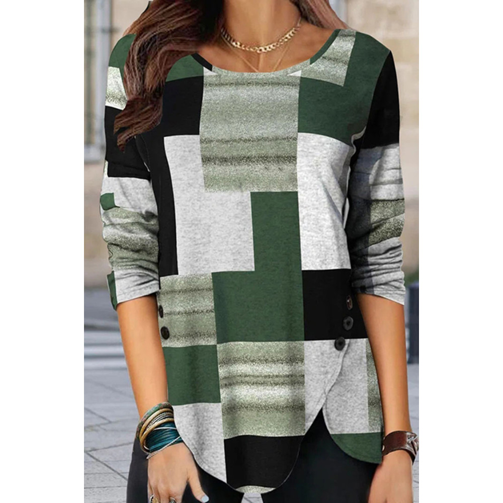 Vintage Geometric Print Long Sleeve Casual T-Shirt
