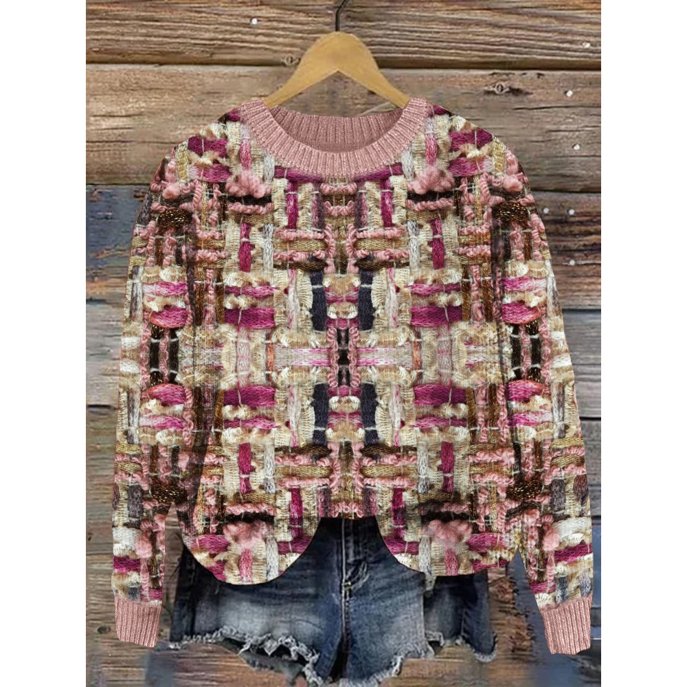Vintage Pink Tweed Cozy Knit Sweater