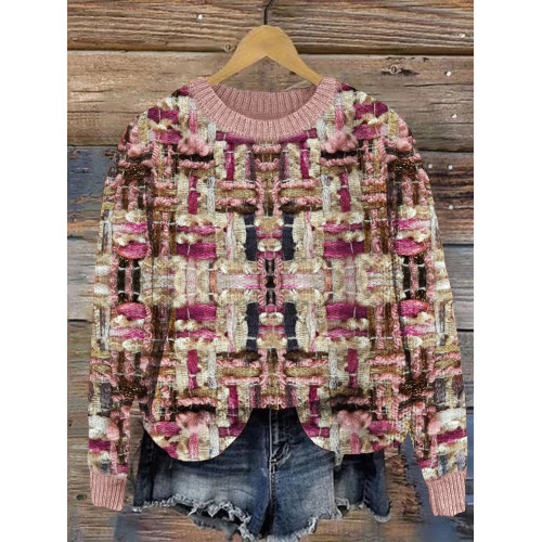 Vintage Pink Tweed Cozy Knit Sweater