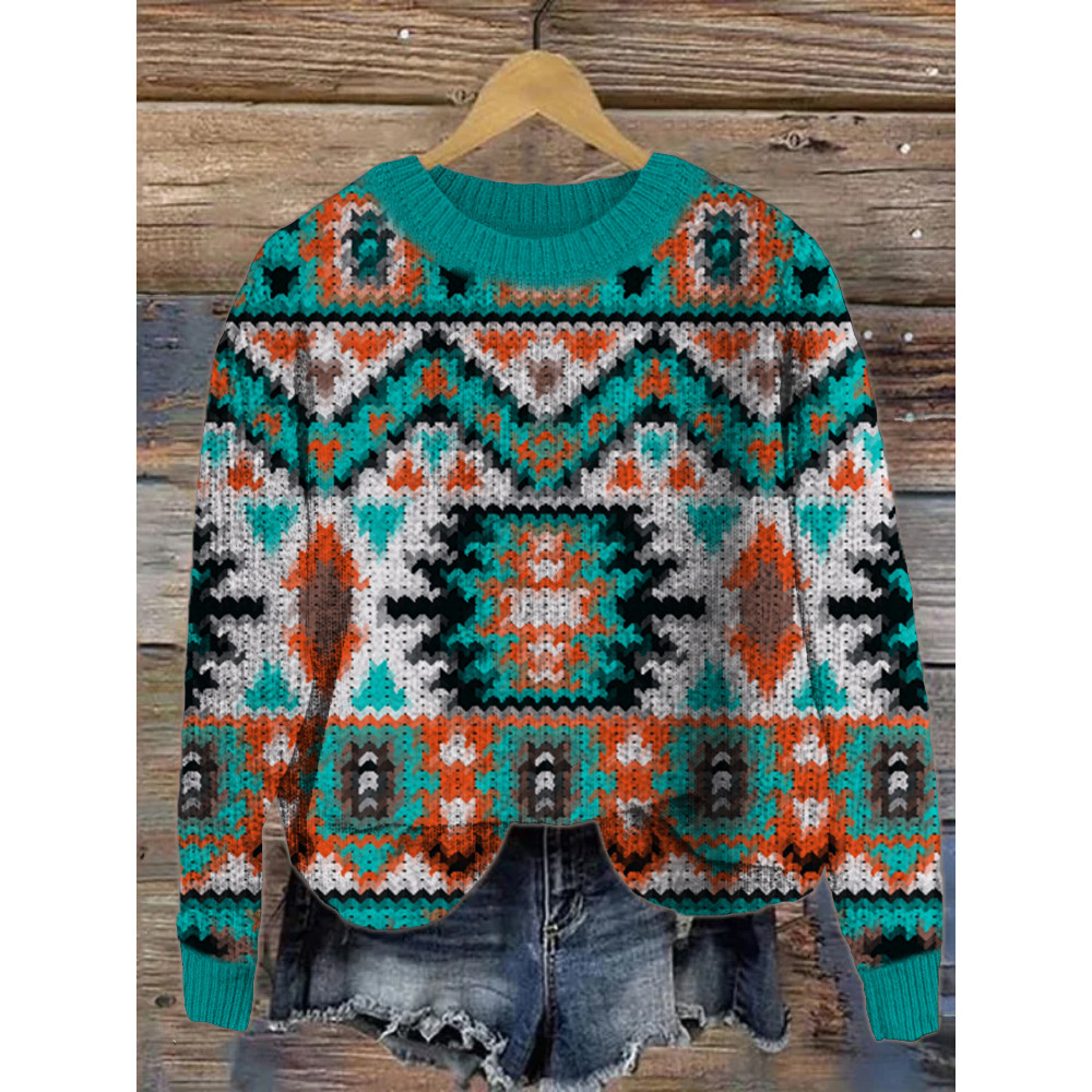 Western Boho Print Cozy Sweater