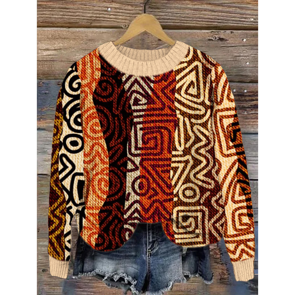 Western Style Geometric Knit Pattern Cozy Sweater