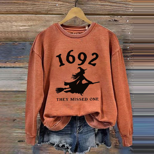 1692 Witch They Missed One Printed Round Neck Long Sleeve Sweatshirt