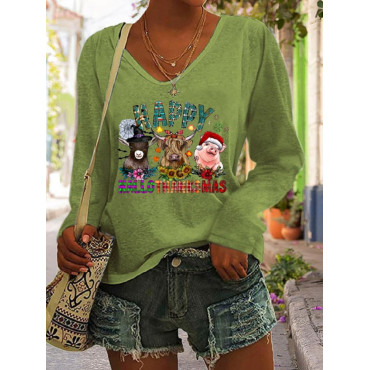 Animal And Flower Print Casual Long Sleeve T Shirt
