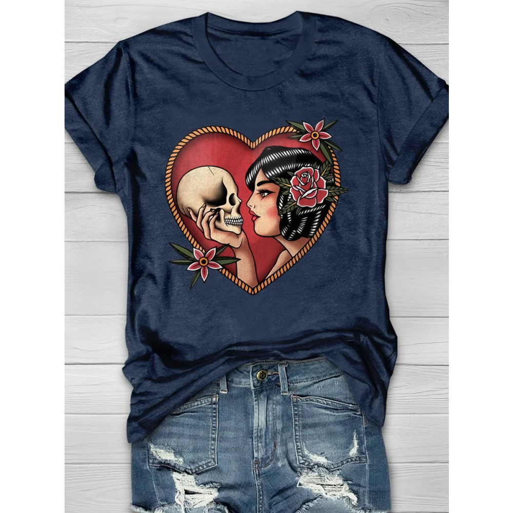 Beauty And The Dead Skull Floral Short Sleeve T-shirt