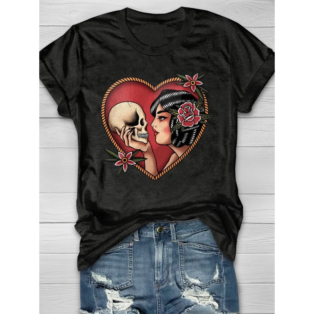 Beauty And The Dead Skull Floral Short Sleeve T-shirt
