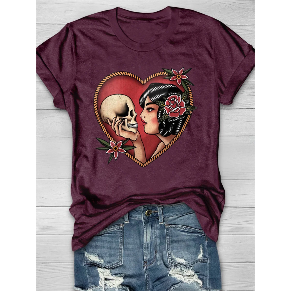 Beauty And The Dead Skull Floral Short Sleeve T-shirt