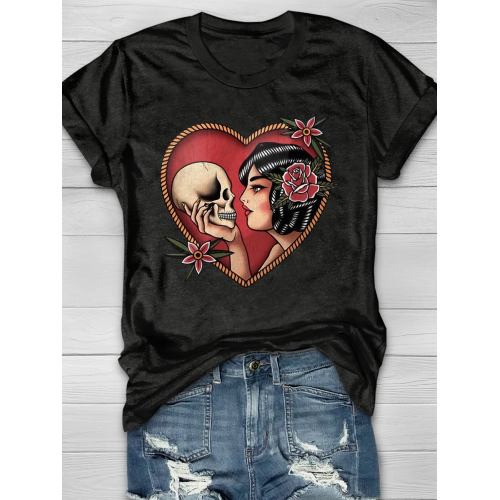 Beauty And The Dead Skull Floral Short Sleeve T-shirt