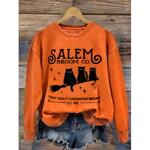 Best Quality Magic Broom Est.1692 Halloween Black Cat Print Sweatshirt