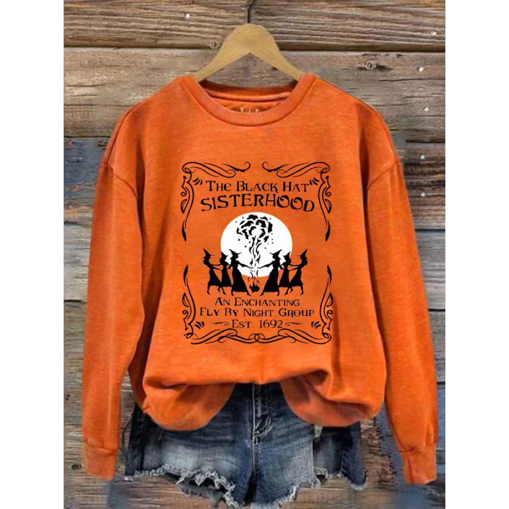 Black Hat Sisterhood Halloween Print Sweatshirt