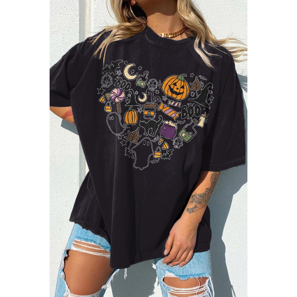 Boo Cat Print Short Sleeve T-Shirt