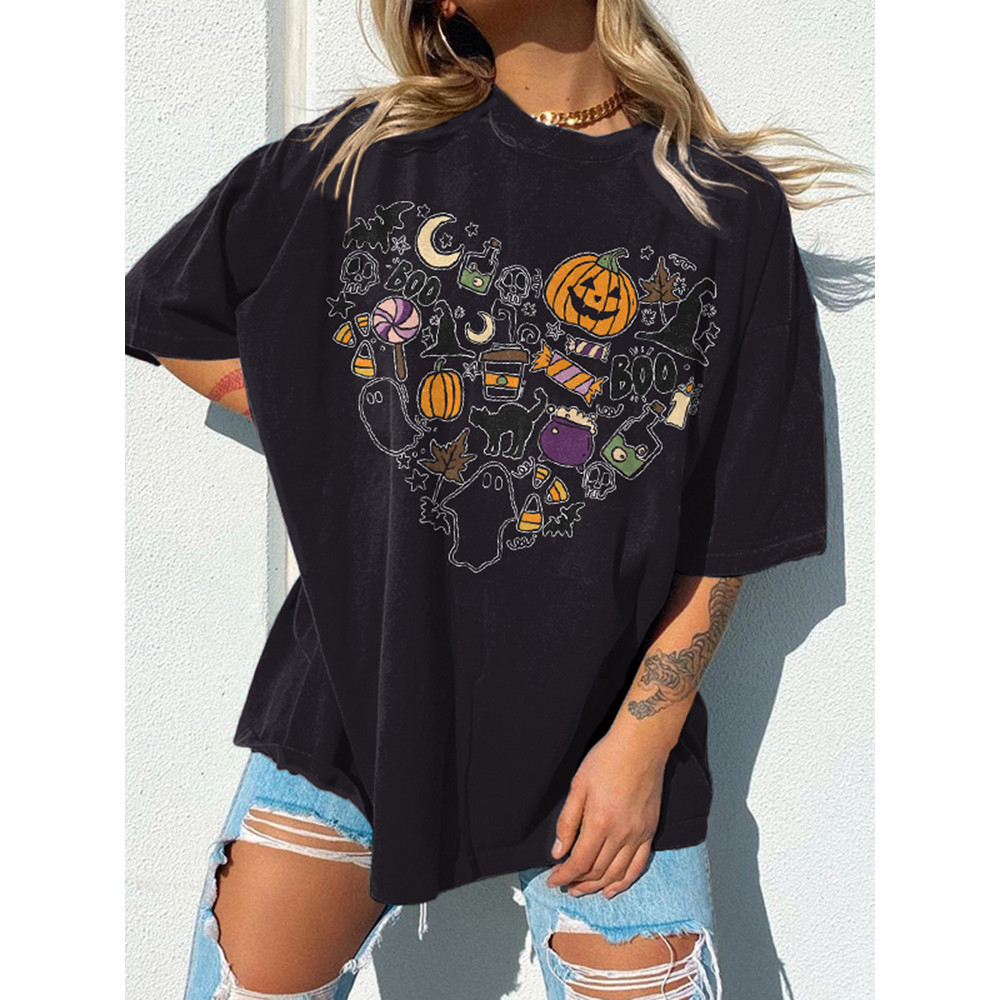 Boo Cat Print Short Sleeve T-Shirt