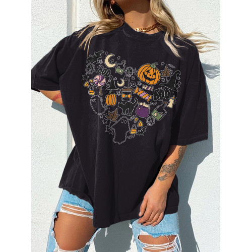 Boo Cat Print Short Sleeve T-Shirt
