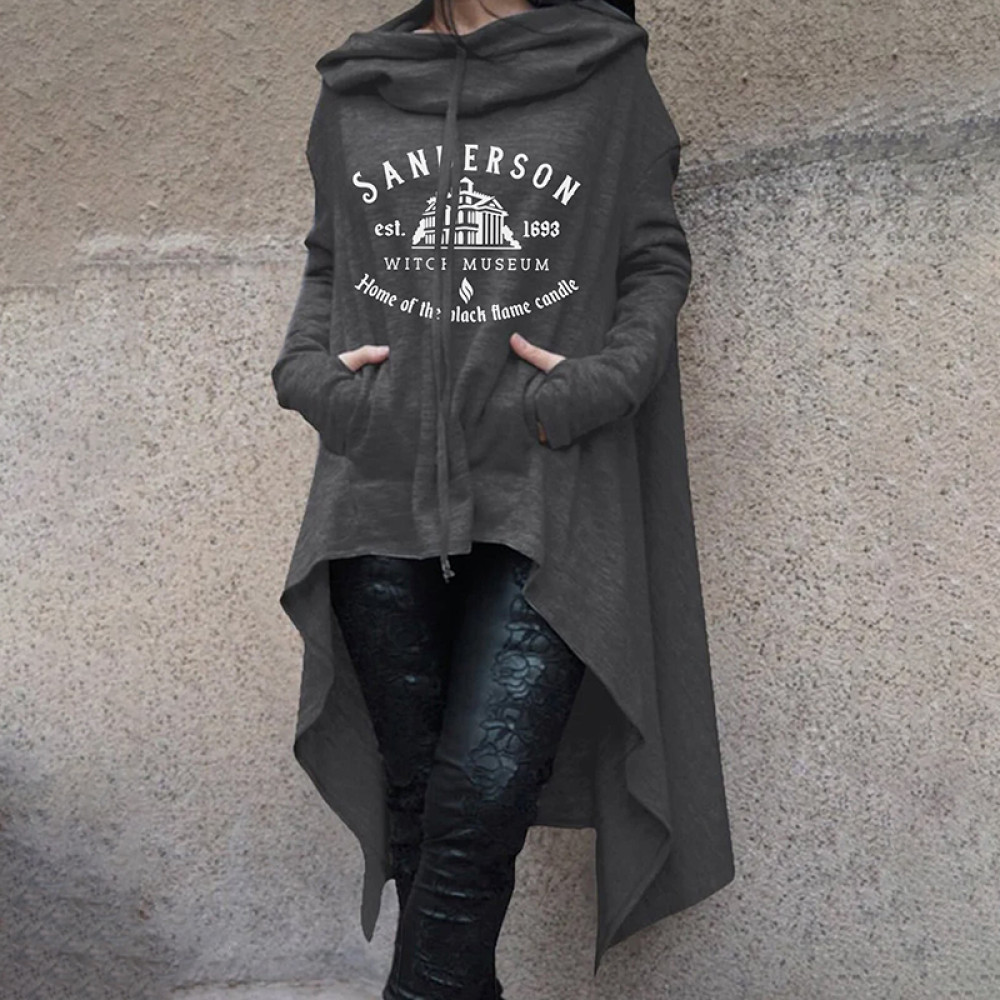 Casual Haunted House Print Irregular Hoodie