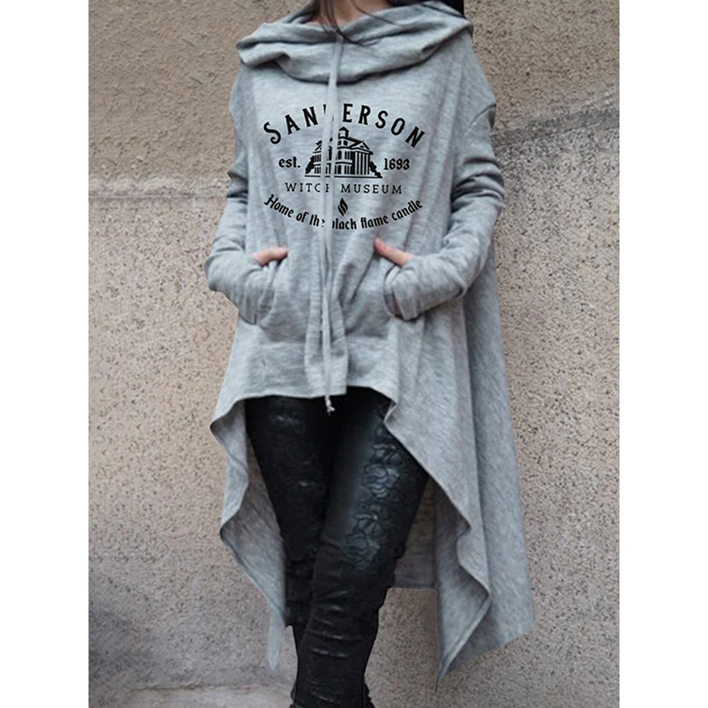 Casual Haunted House Print Irregular Hoodie