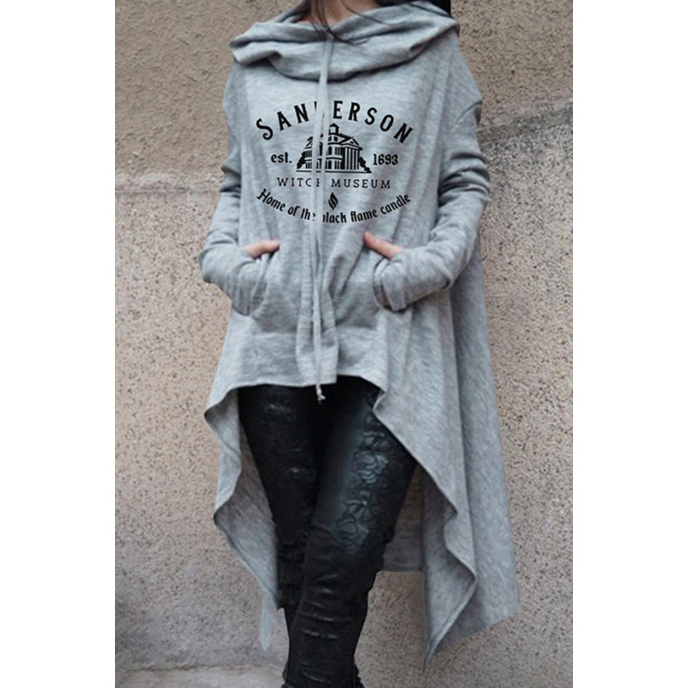 Casual Haunted House Print Irregular Hoodie