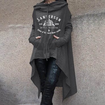Casual Haunted House Print Irregular Hoodie