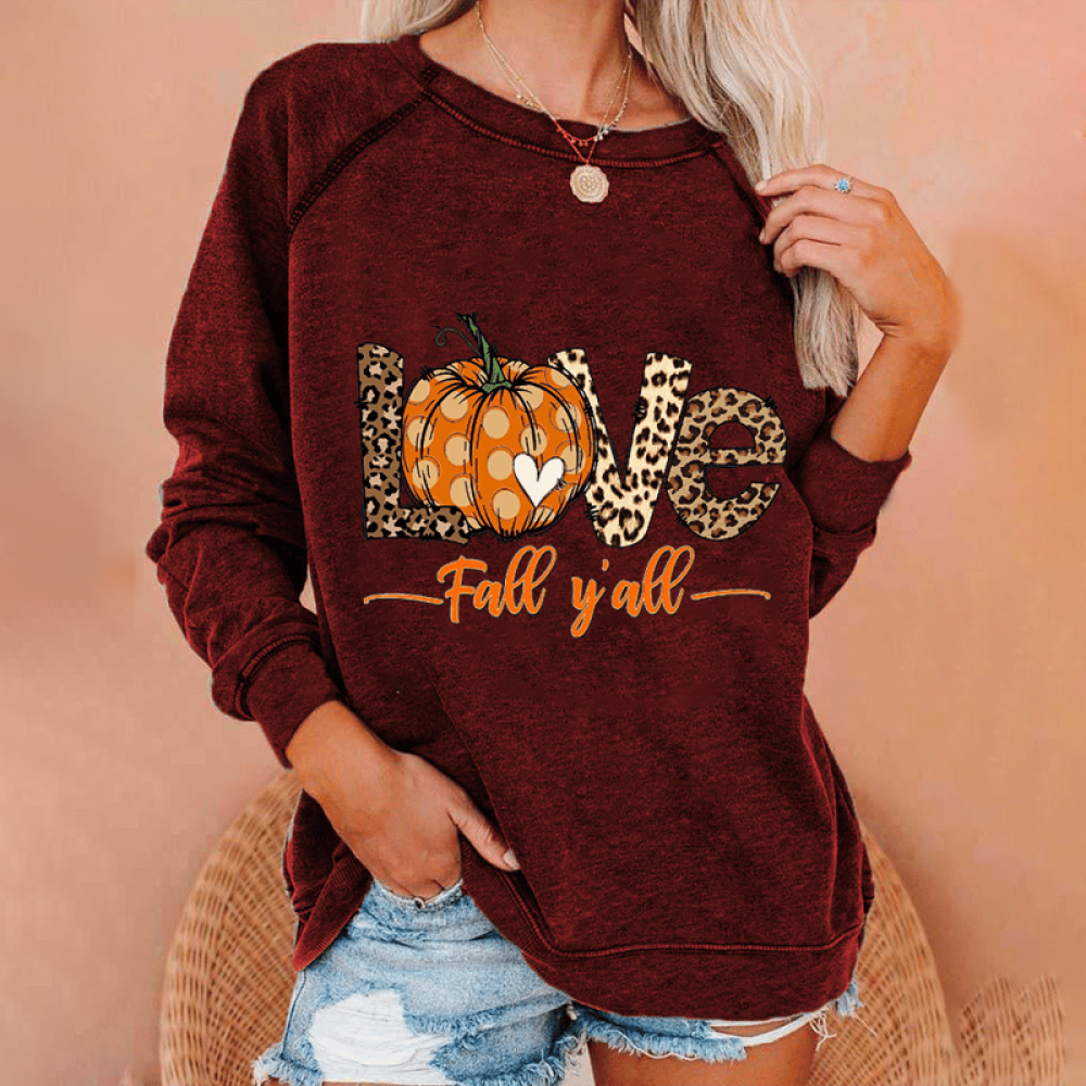 Casual Pumpkin Print Long Sleeve Sweatshirt