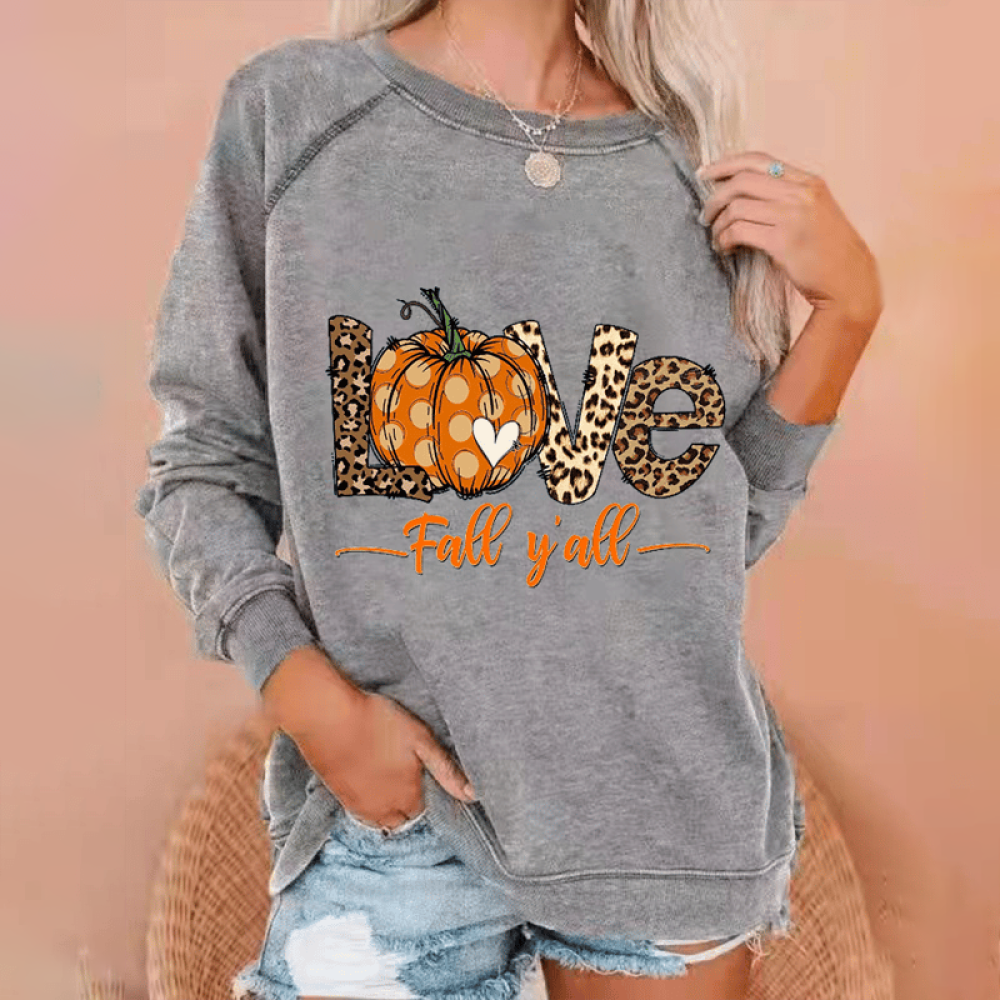 Casual Pumpkin Print Long Sleeve Sweatshirt