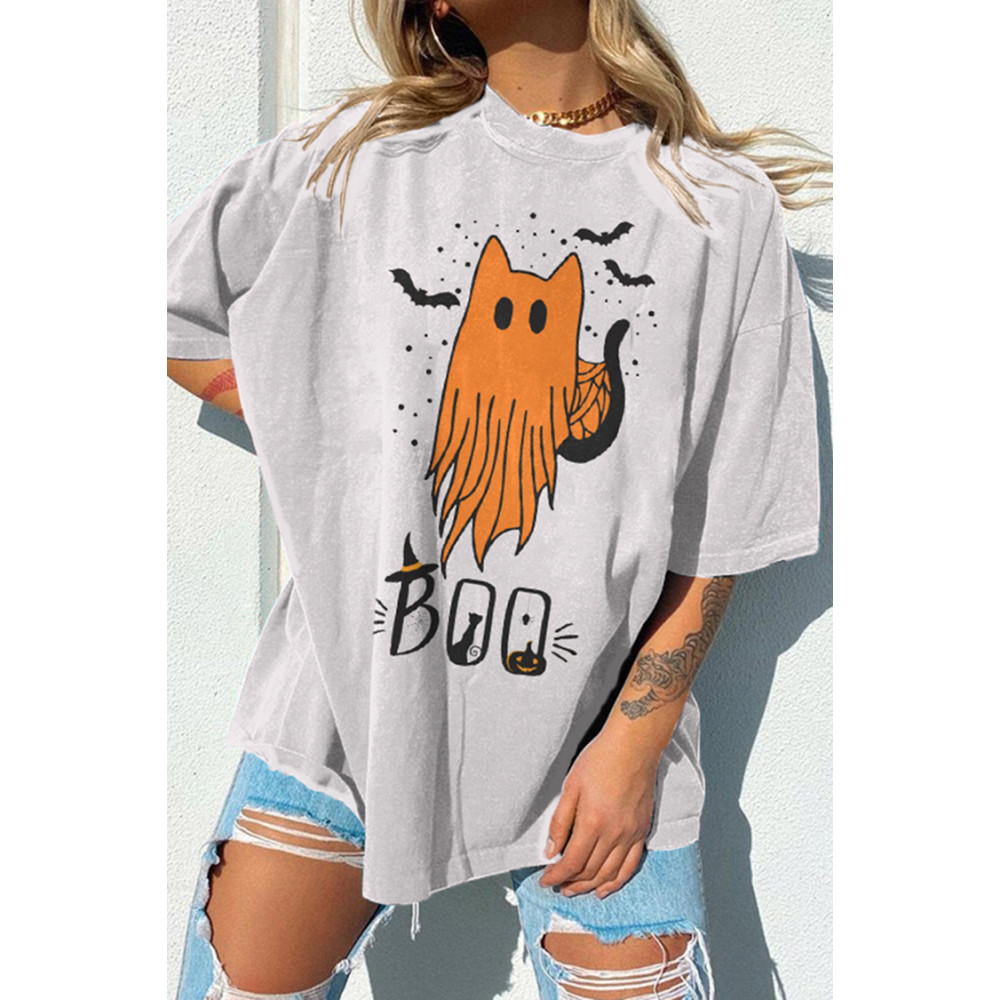 Cat Boo Print Short Sleeve T-Shirt