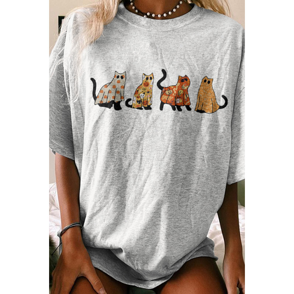 Cat Ghost Print Short Sleeve T-Shirt