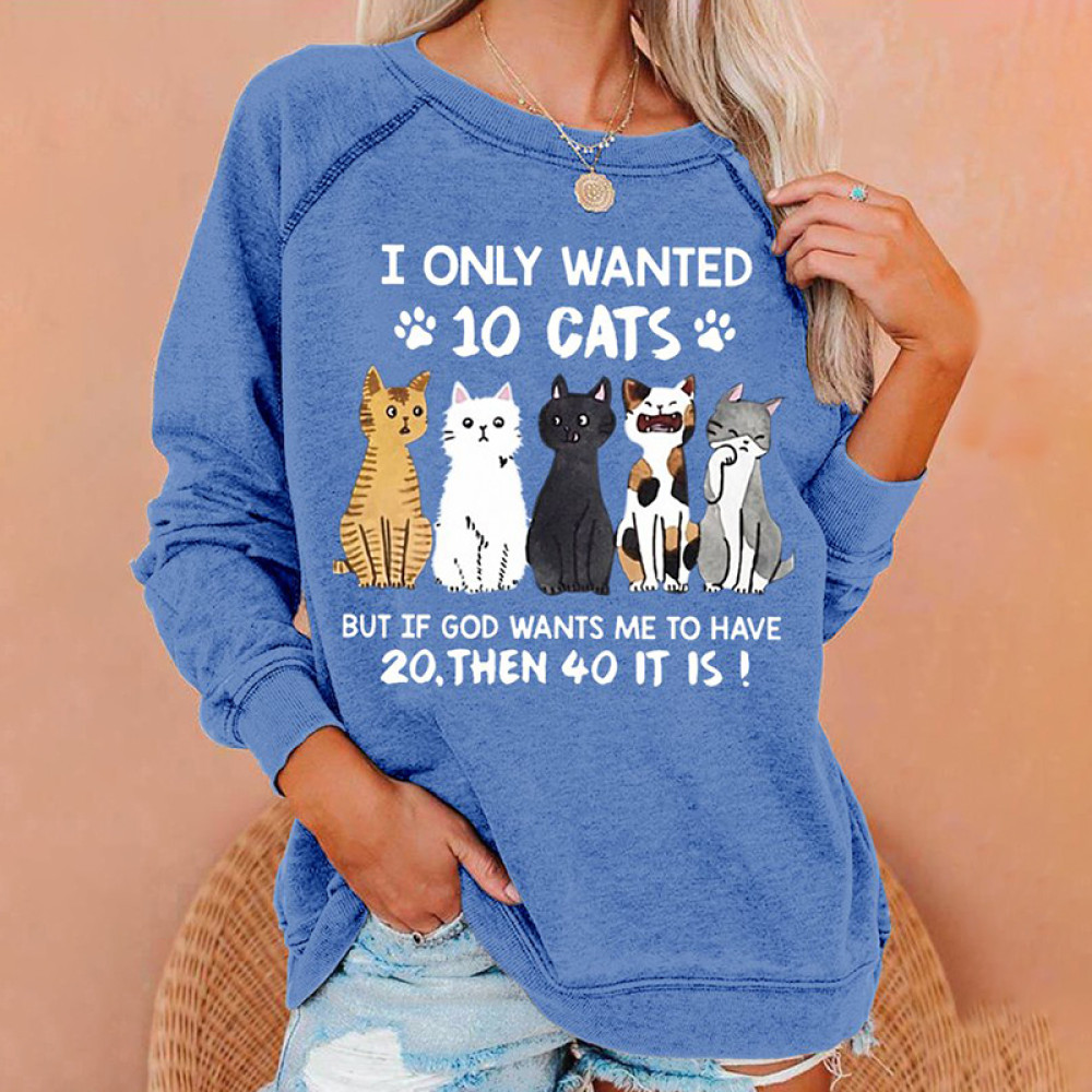 Cat Print Casual Long Sleeve Sweatshirt