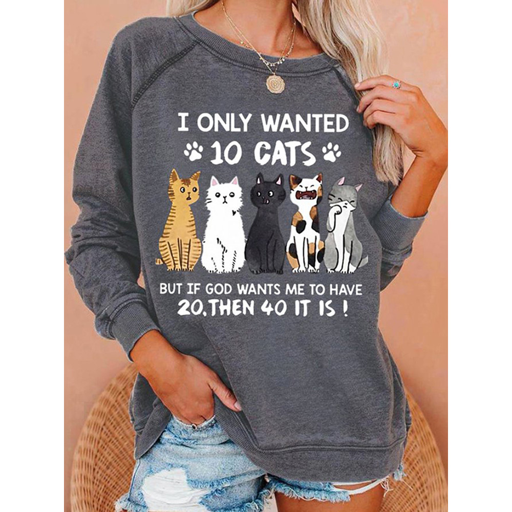 Cat Print Casual Long Sleeve Sweatshirt