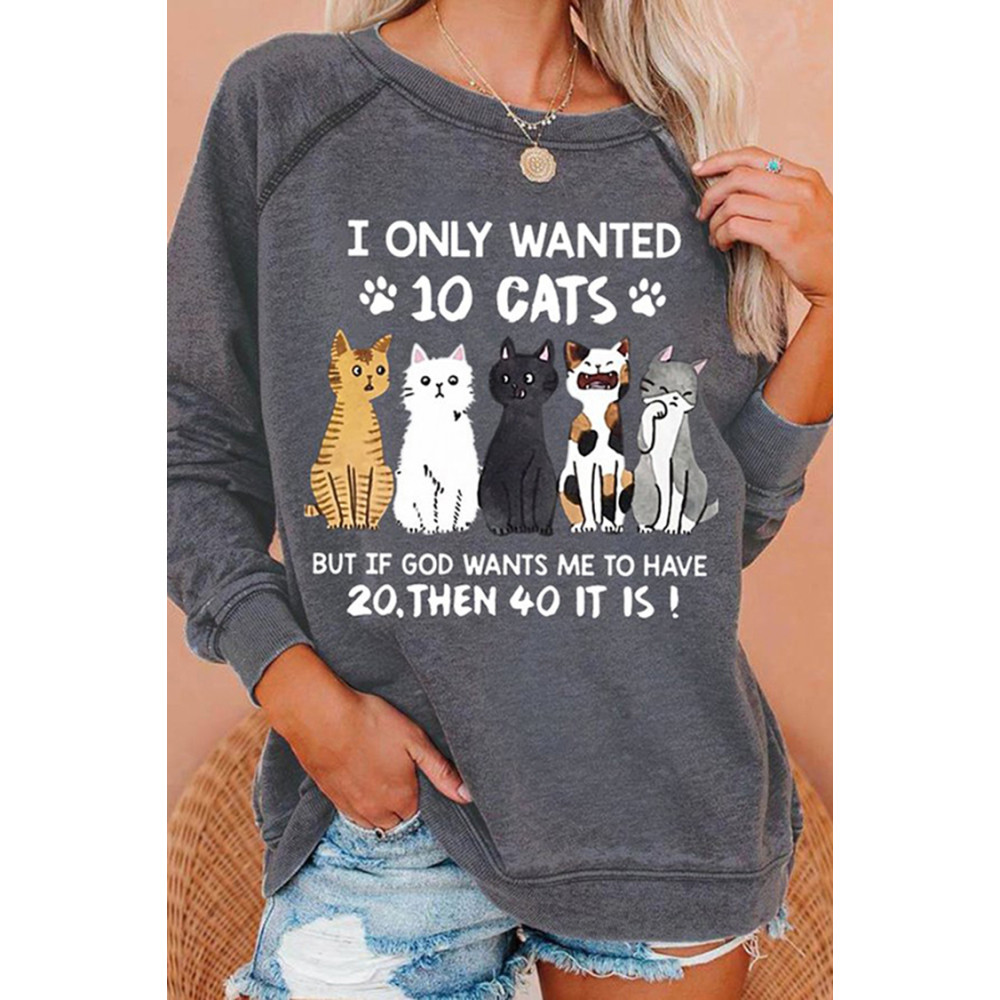 Cat Print Casual Long Sleeve Sweatshirt