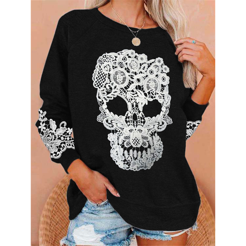 Classy Skull Floral Lace Art Cozy Sweatshirt