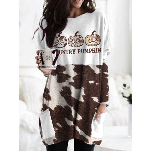 Country Pumpkins Cowhide Patch Pocket Tunic