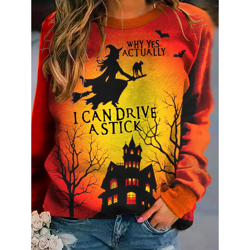 Crew Neck Halloween Witch T-Shirt