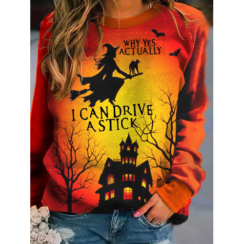 Crew Neck Halloween Witch T-Shirt