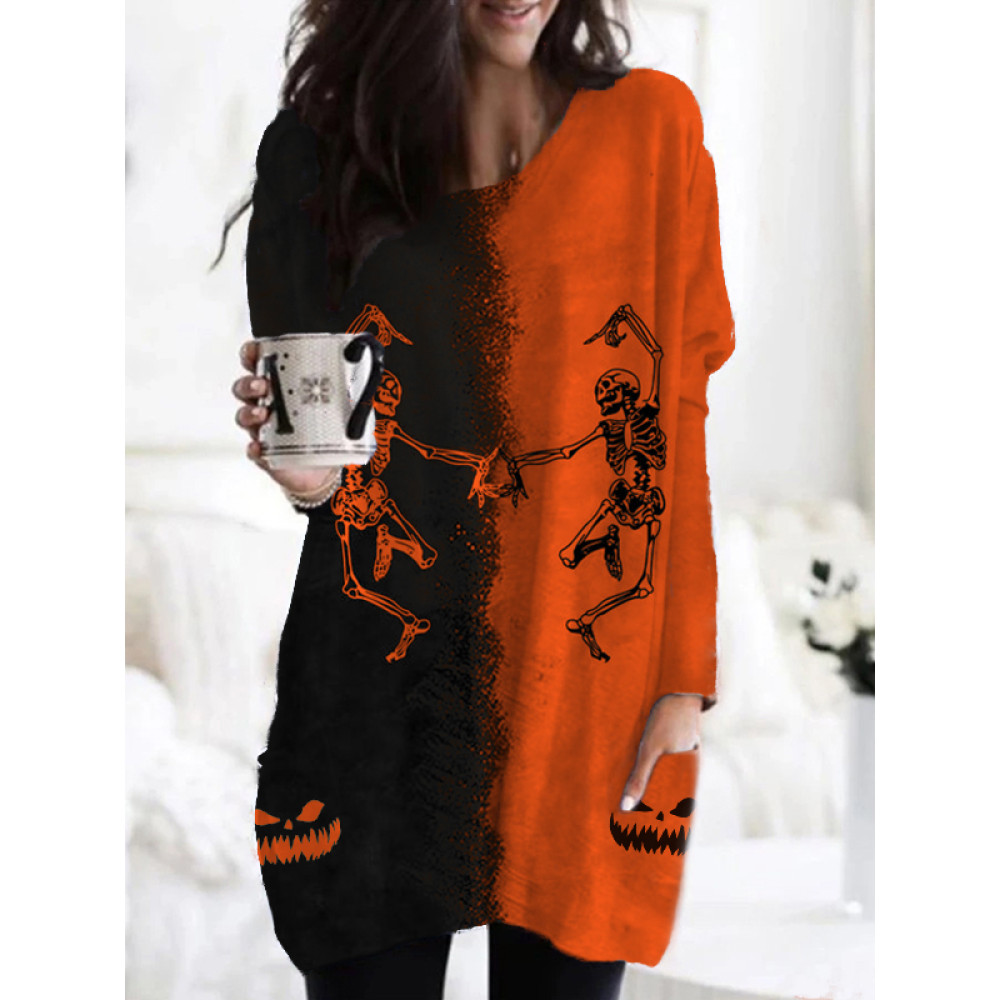Dancing Skeleton Contrast Color Patch Pocket Tunic