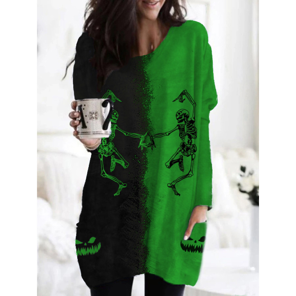 Dancing Skeleton Contrast Color Patch Pocket Tunic