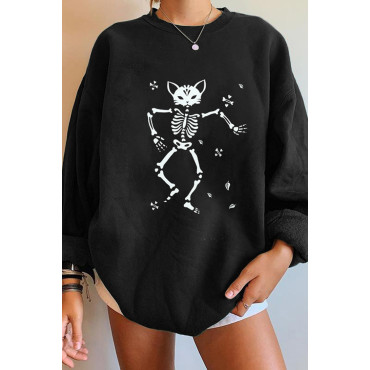 Dancing Skull Cat Print Sweatshirt