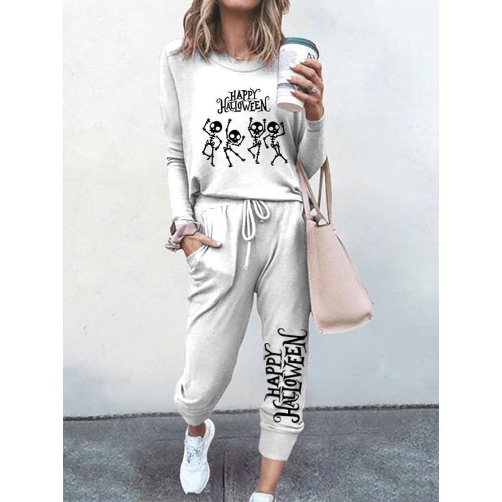 Dancing Skull Print T-Shirt Two Piece Set