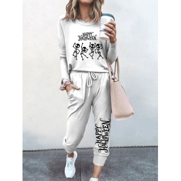 Dancing Skull Print T-Shirt Two Piece Set