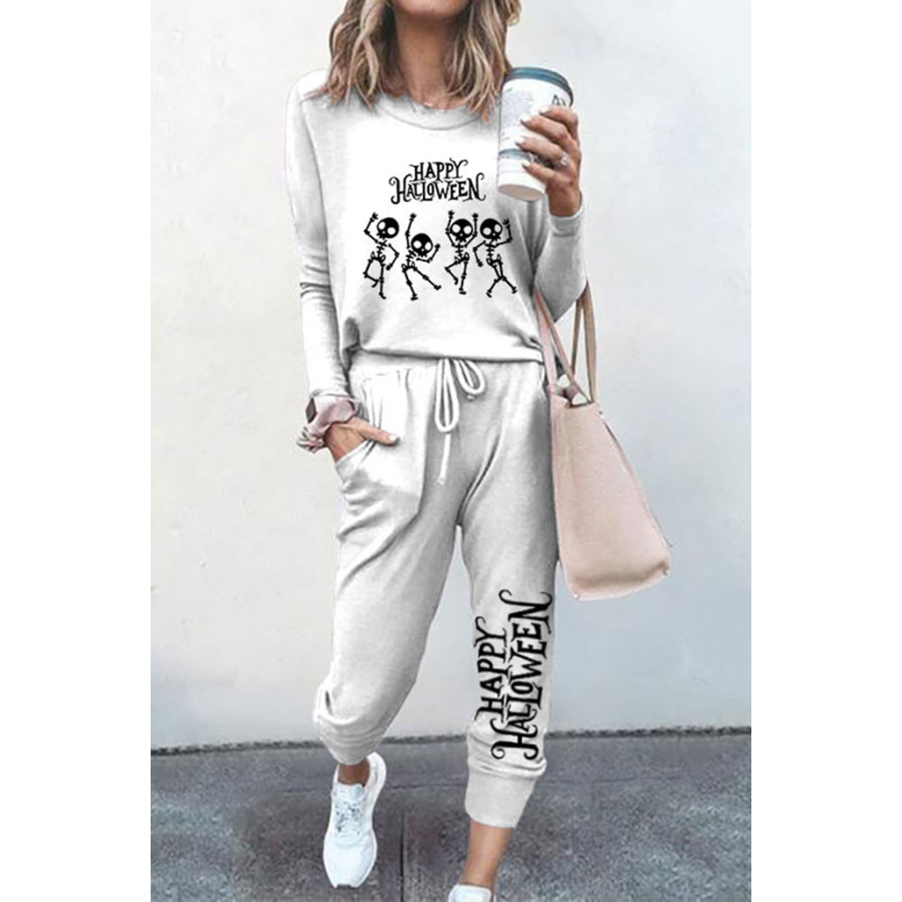 Dancing Skull Print T-Shirt Two Piece Set