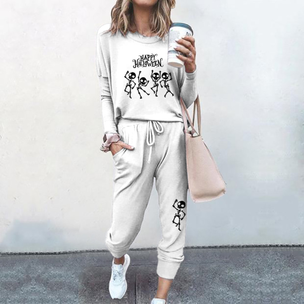 Dancing Skull Print T-Shirt Two Piece Set