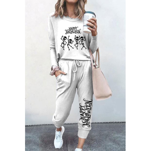 Dancing Skull Print T-Shirt Two Piece Set