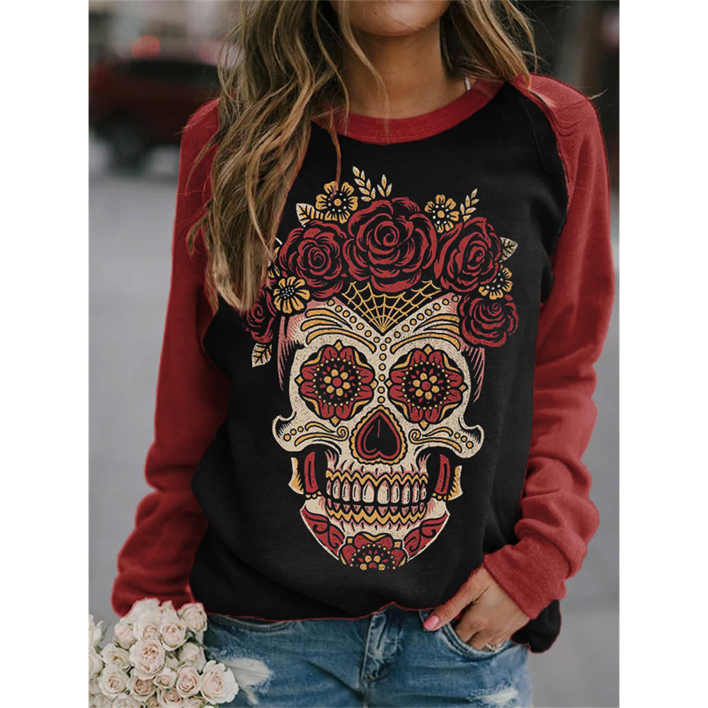 Day Of The Dead Skull Contrast Color Sweatshirt